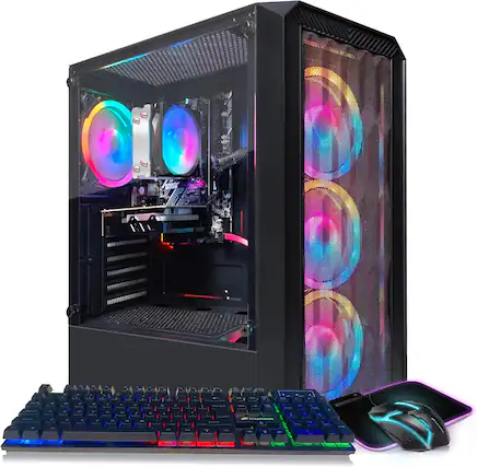 Front. STGAubron - STGAubron Gaming PC Desktop, Radeon RX 590 8G GDDR5, AMD Athlon 3000G 3.5Ghz, 16G DDR4 RAM, 512G SSD, Windows 11 Home - Black.