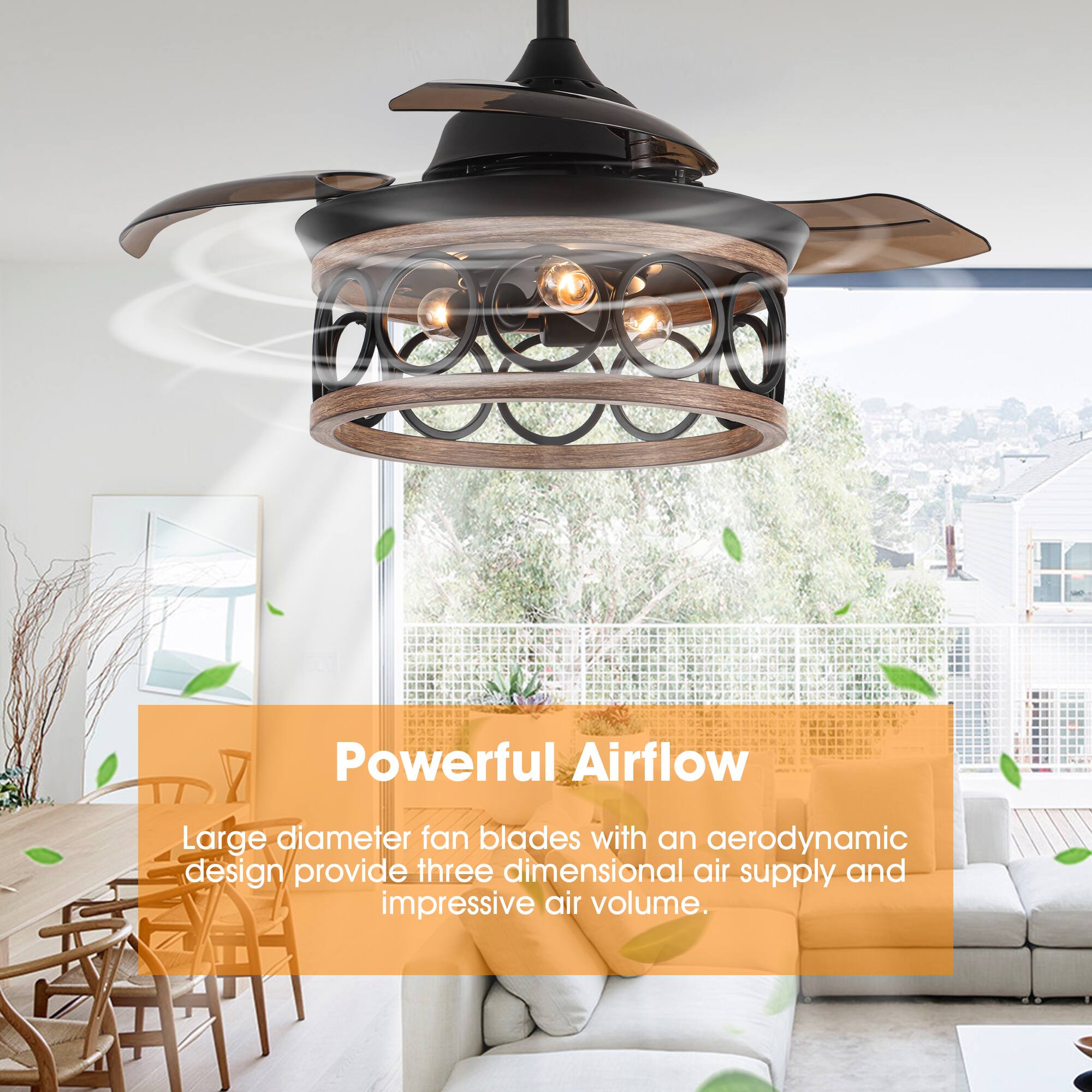 Powerful Airflow

Large diameter fan blades with an aerodynamic design provide three dimensional air supply and impressive air volume.