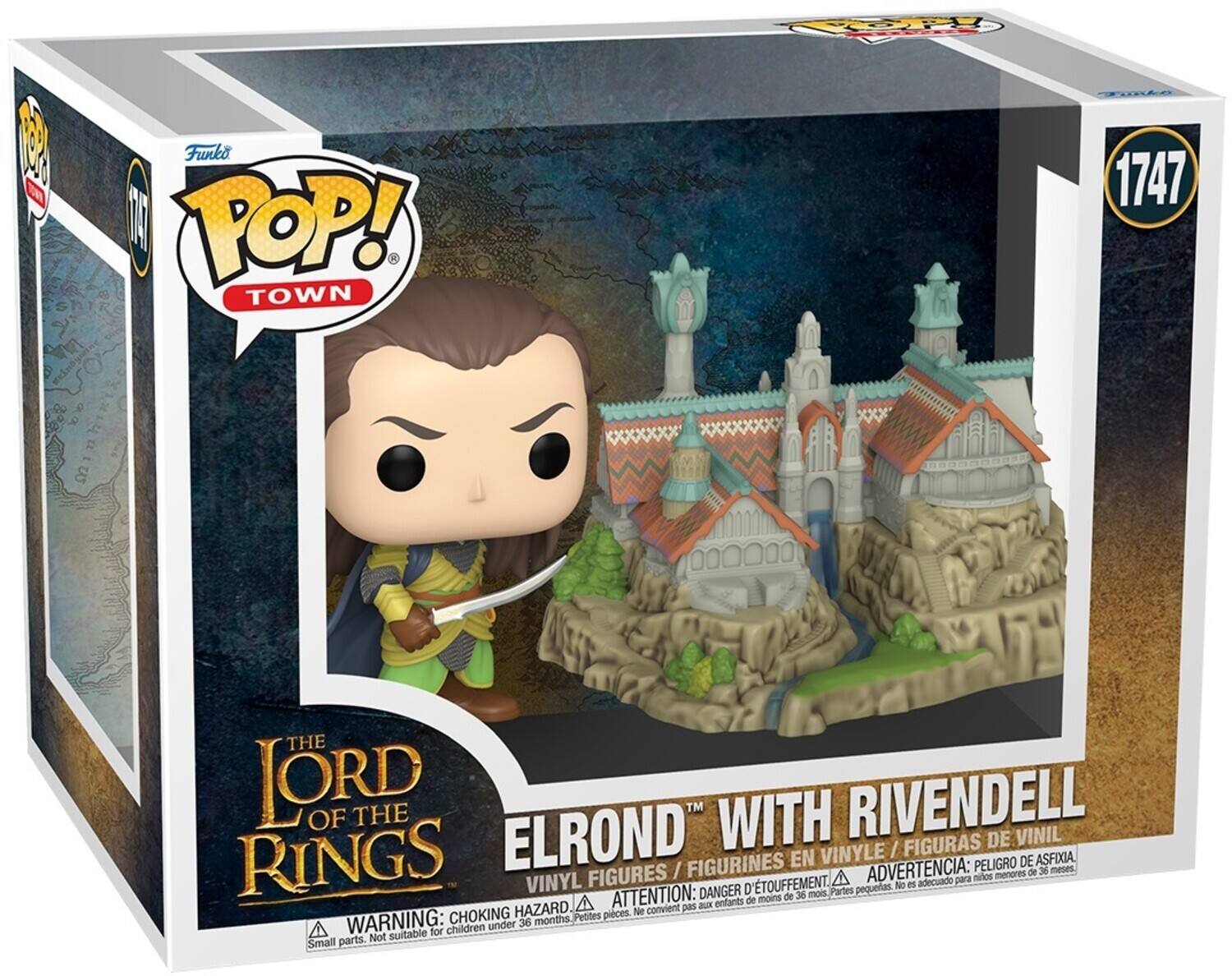 Funko POP! TOWN 1747 THE LORD OF THE RINGS ELROND WITH RIVENDELL FIGURINES EN VINYLE ADVERTENCIA: PELIGRO DE ASFIXIA FIGURAS DE VINIL WARNING: CHOKING HAZARD ATTENTION: DANGER Small parts. Not suitable for children under 36 months. Petites pièces. No conviende para menores de 36 meses. Partes pequeñas de pequeños.
