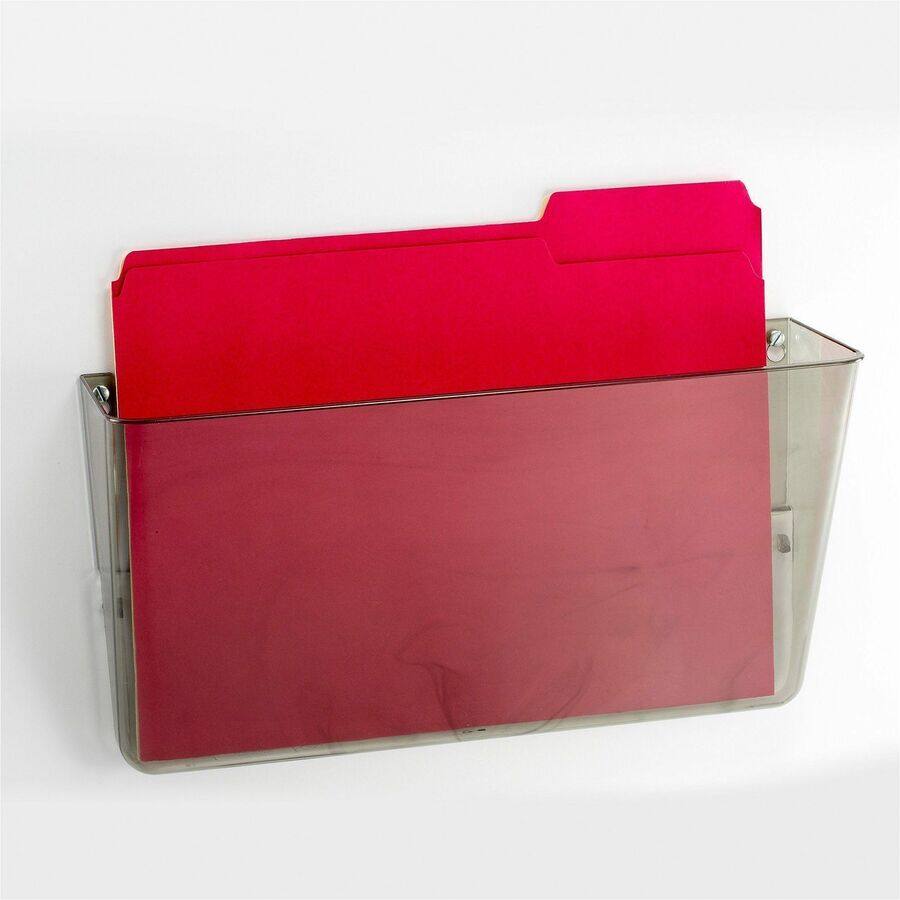 Left. Officemate - Officemate 21431 File Holder Wall Mountable Letter Size Hortizontal Smoke - Horizontal - 7" Height x 13" Width x 4.12" D.