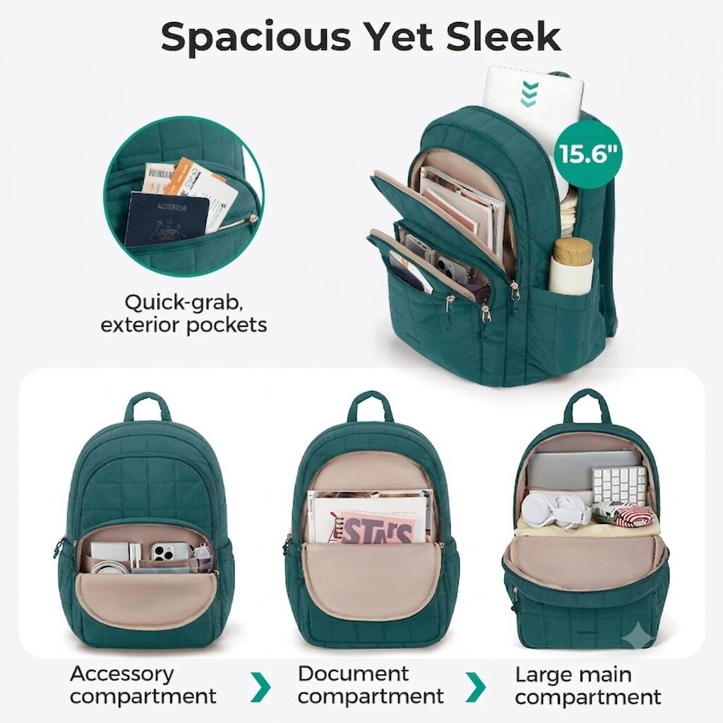 Spacious Yet Sleek

15.6"

Quick-grab, exterior pockets

Accessory compartment

Document compartment

Large main compartment
