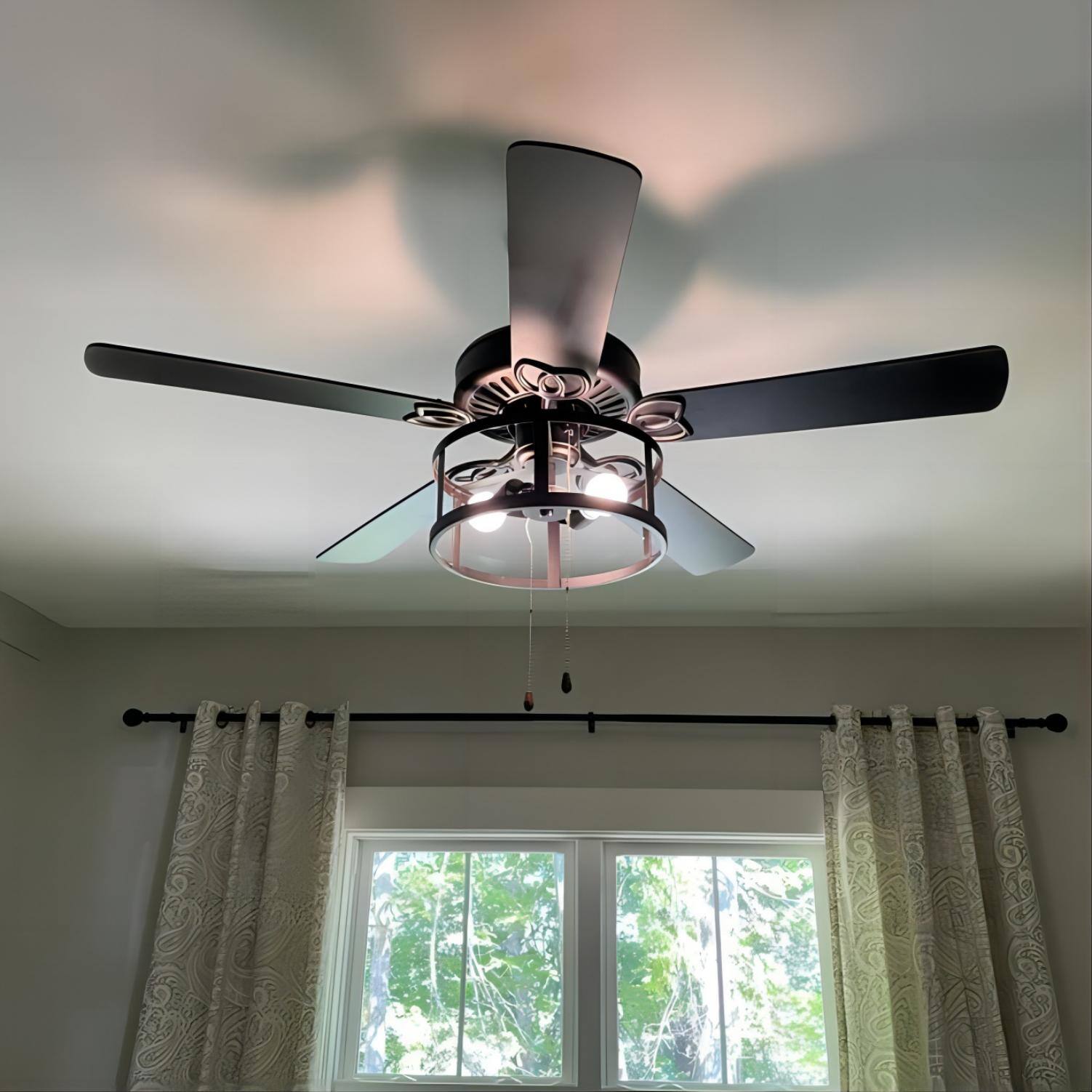 Alt View 6. Parrot Uncle - 52" Industrial 2-Light Blacke Ceiling Fan with Pull Chain Control - Black.