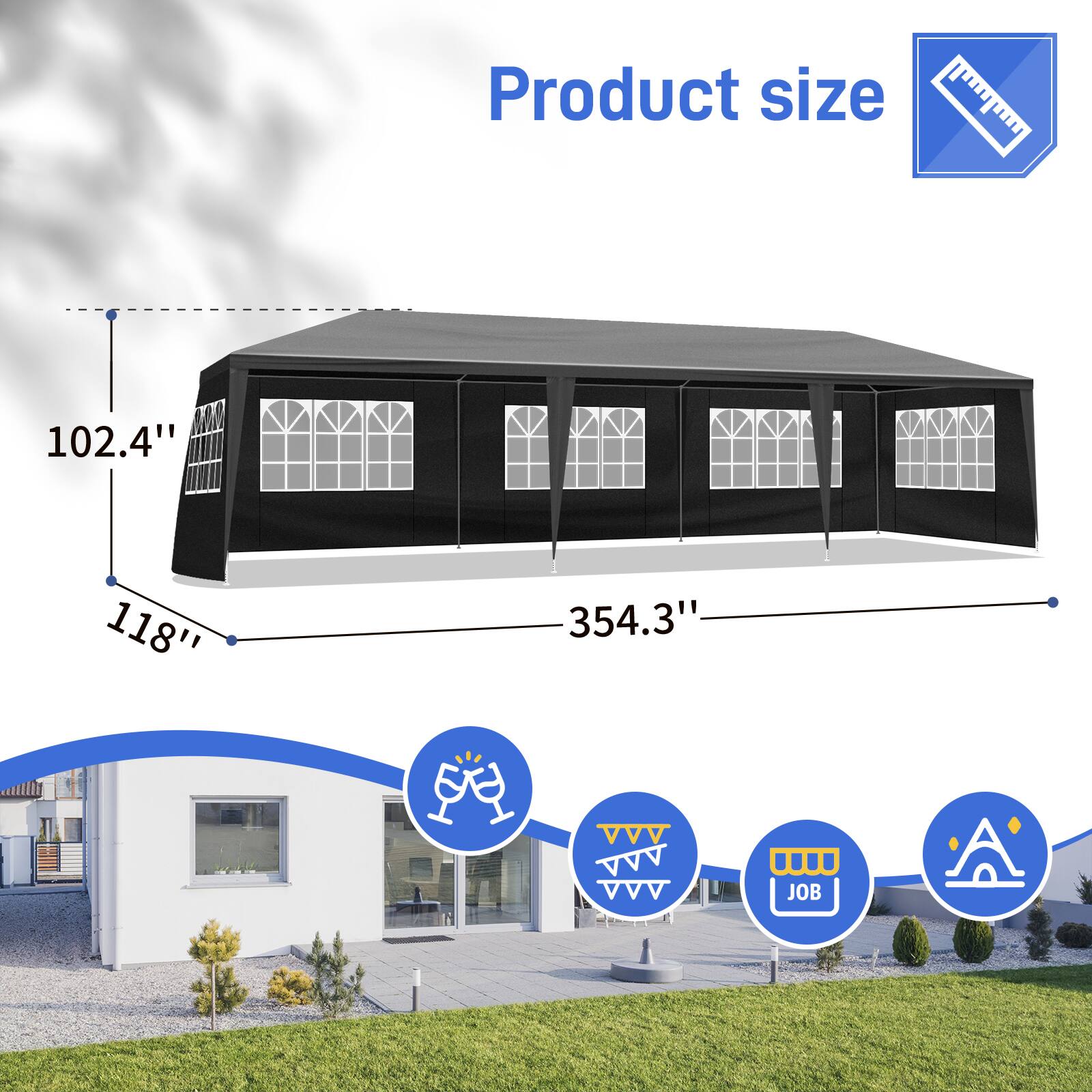 Product size  
102.4" x 118" x 354.3"