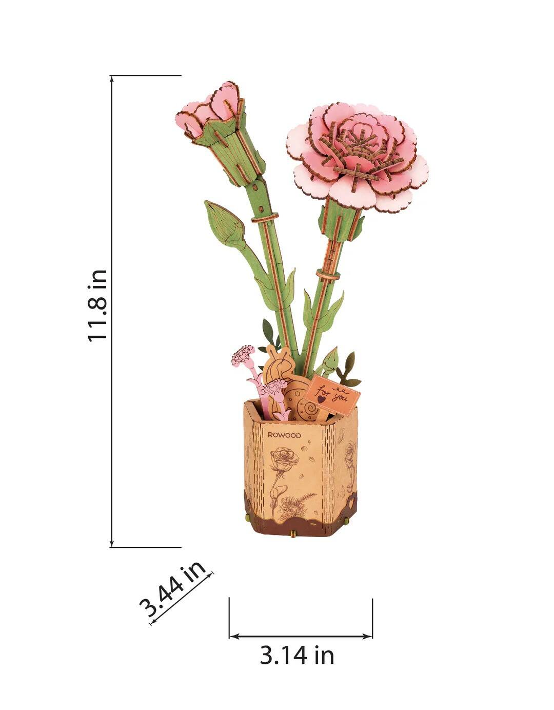 Back. 3D Puzzle - DIY 3D Wood Puzzle Pink Carnation 124pcs.