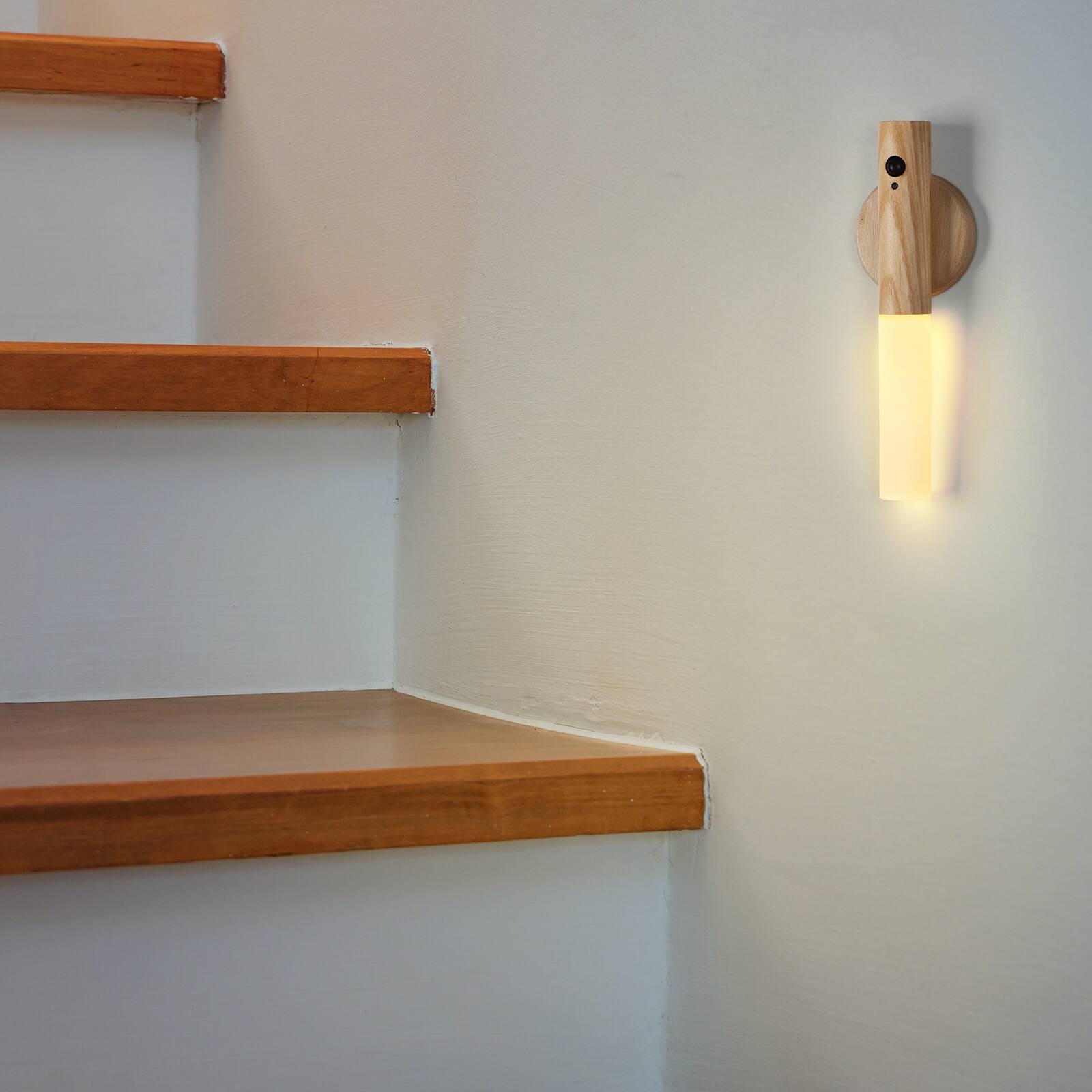 Alt View 2. Oumilen - 2 Pack Motion Sensor LED Wall Sconce – Rechargeable Magnetic Ash Wood Wall Light.