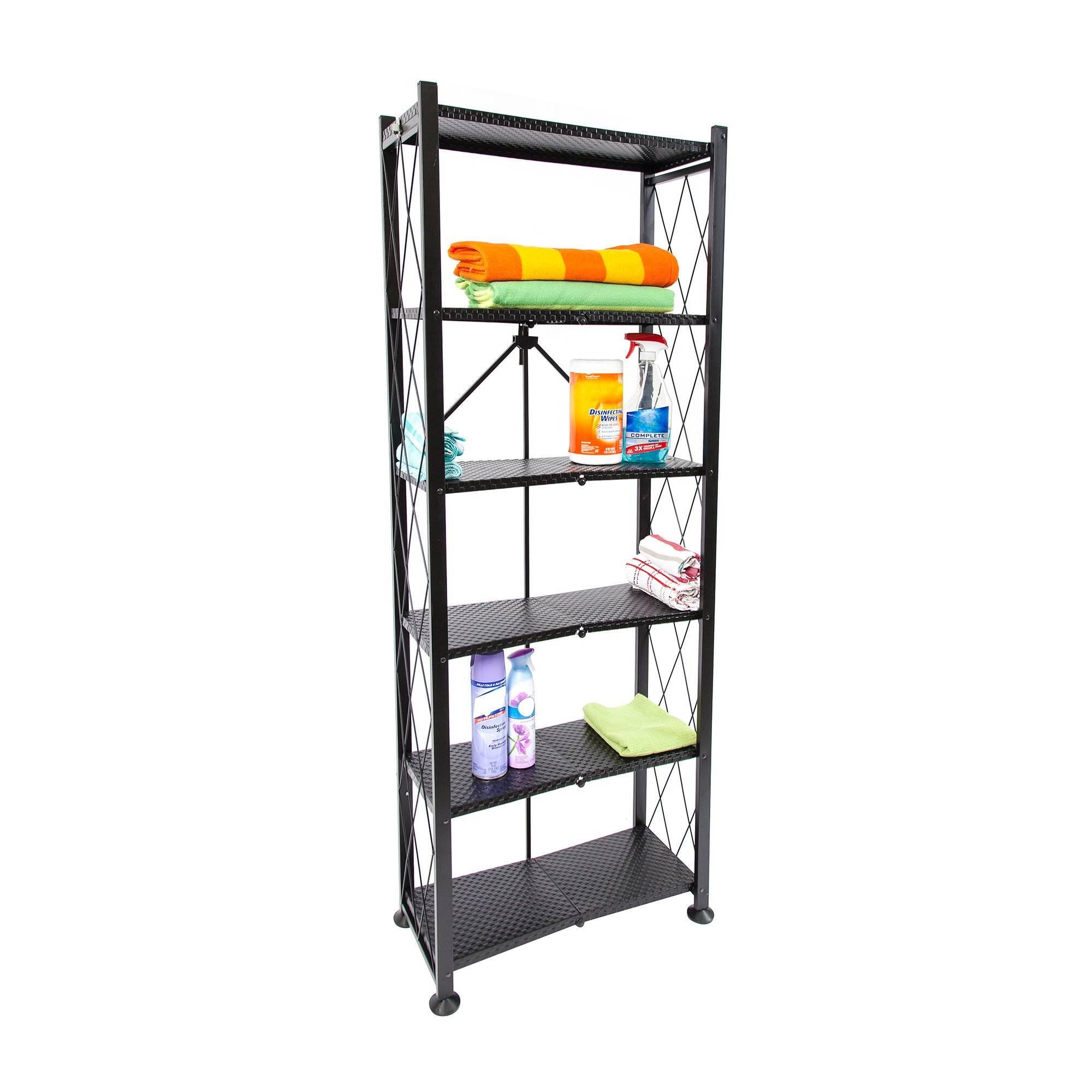 Alt View 3. Origami - Origami 6 Tier Classic Stamped Steel Bookcase Organizer Storage Rack, Black - Black.