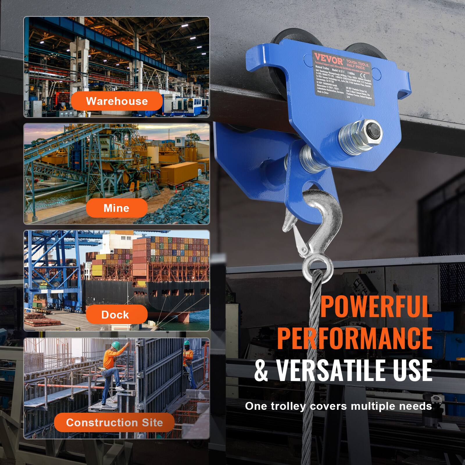 Warehouse  
Mine  
Dock  
Construction Site  

POWERFUL PERFORMANCE & VERSATILE USE  
One trolley covers multiple needs