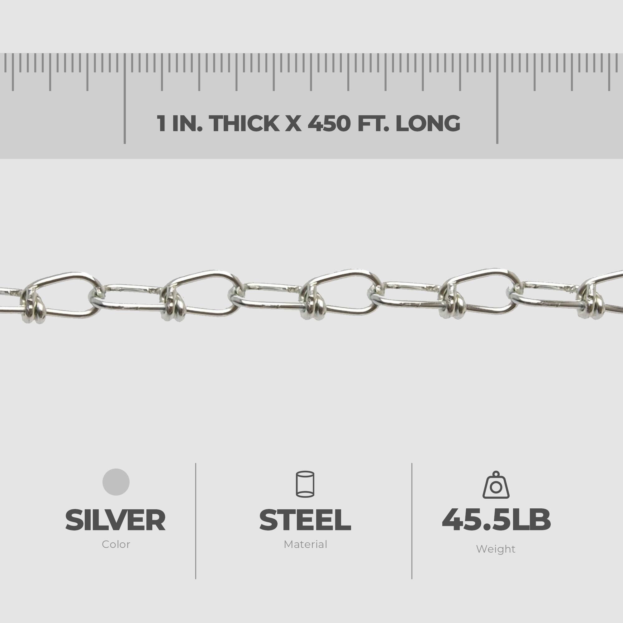 1 IN. THICK X 450 FT. LONG SILVER Color STEEL Material 45.5LB Weight