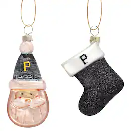 The Memory Company - Pittsburgh Pirates Two-Pack Santa & Stocking Blown Glass Ornament Set - Black