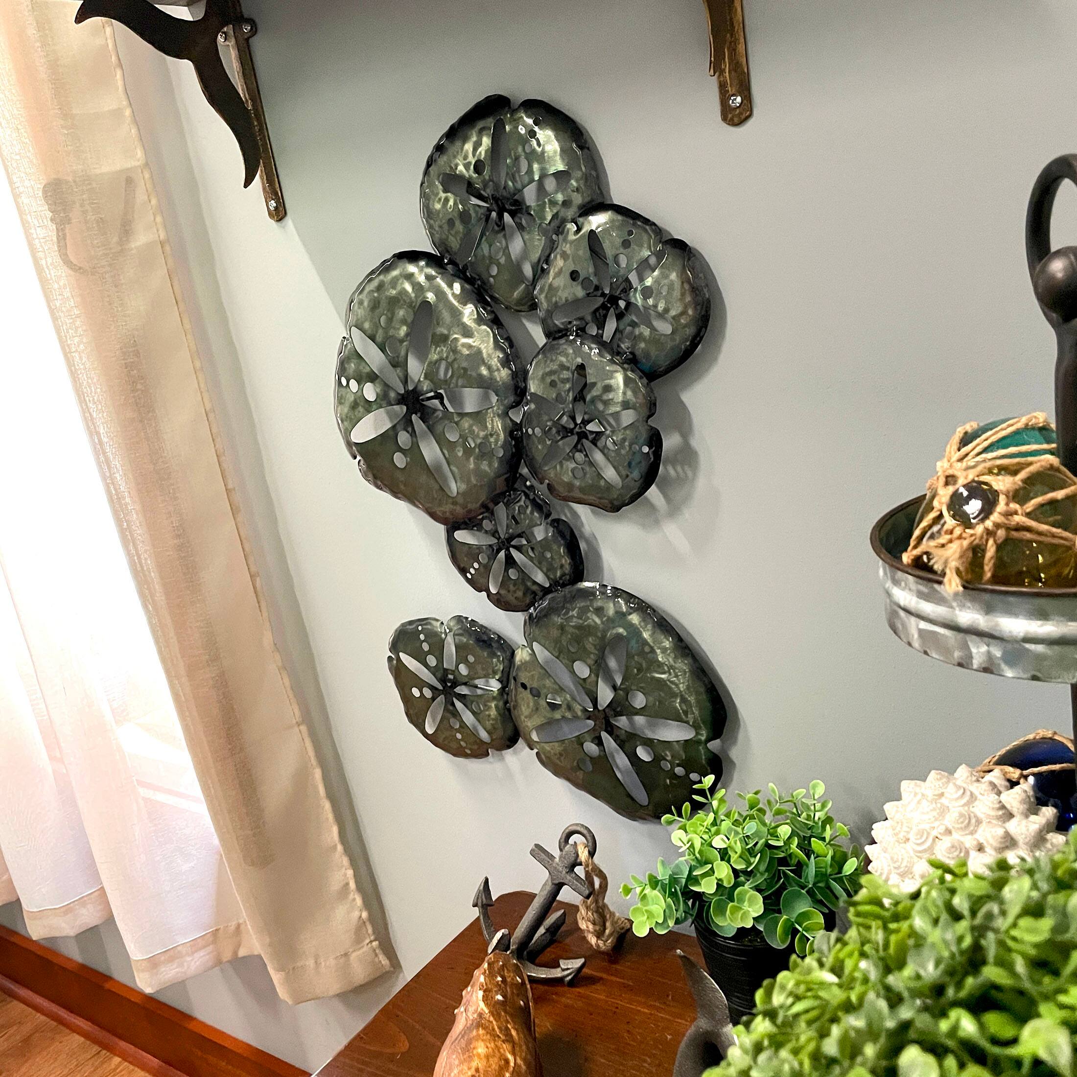 Alt View 5. Things2Die4 - Metal Sand Dollar Wall Decor 25in Coastal Beach Nautical Iridescent Art - Dark Green.