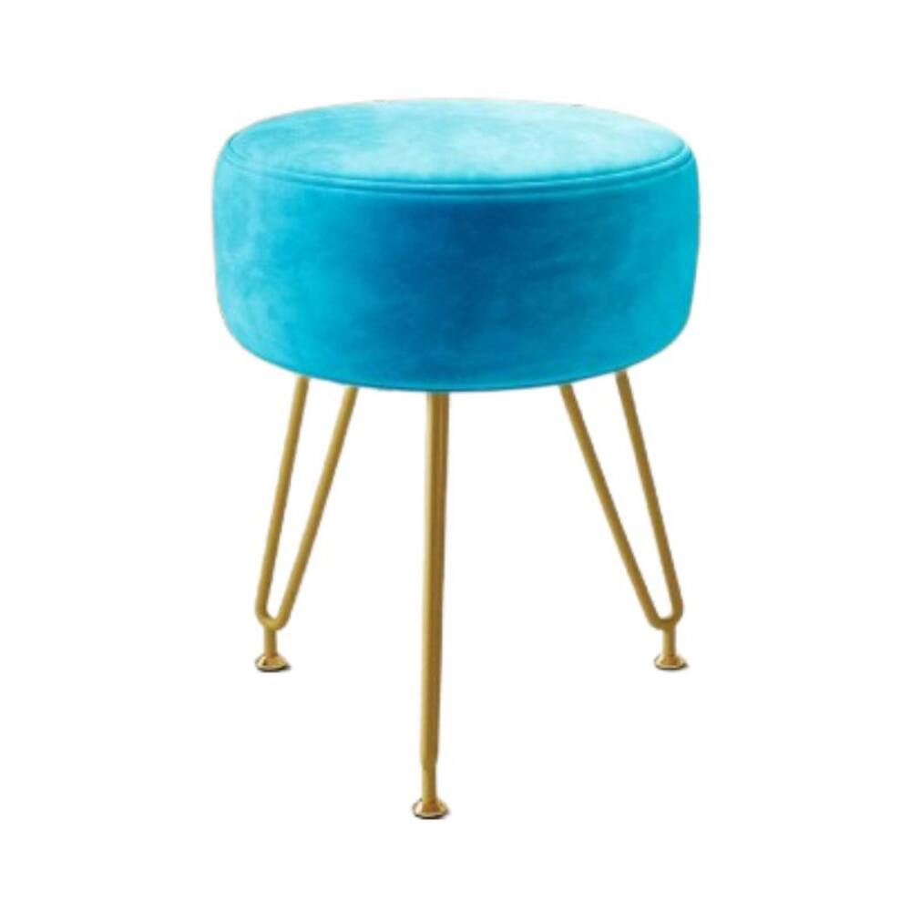 Front. Circus Cirle - Anti-Slip Round Velvet Ottoman Stool - Blue - Blue.
