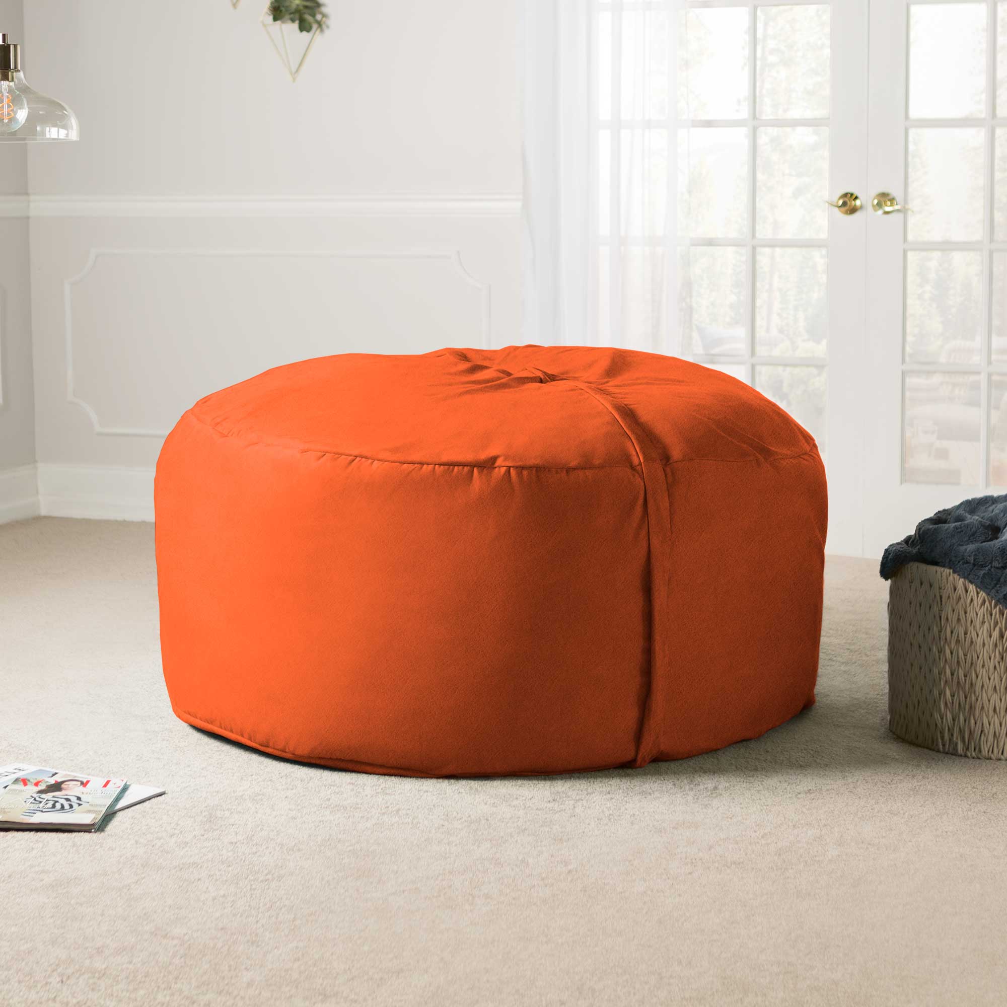 Alt View 4. Jaxx - Jaxx Saxx 5 Foot Large Bean Bag w/ Removable Cover, Mandarin - Mandarin.