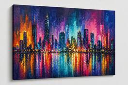 FC Design - Large Canvas 24x36" Abstract Neon City Colorful Urban Art Painting Home Wall Décor - MultiColor