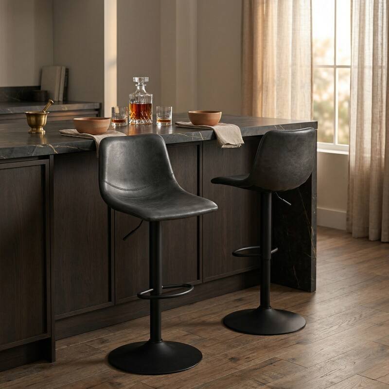 Alt View 1. LeisureMod - Tilbury Modern Adjustable Bar Stool with Footrest, 360-Degree Swivel Hydraulic Counter Height Stool - Charcoal Black.