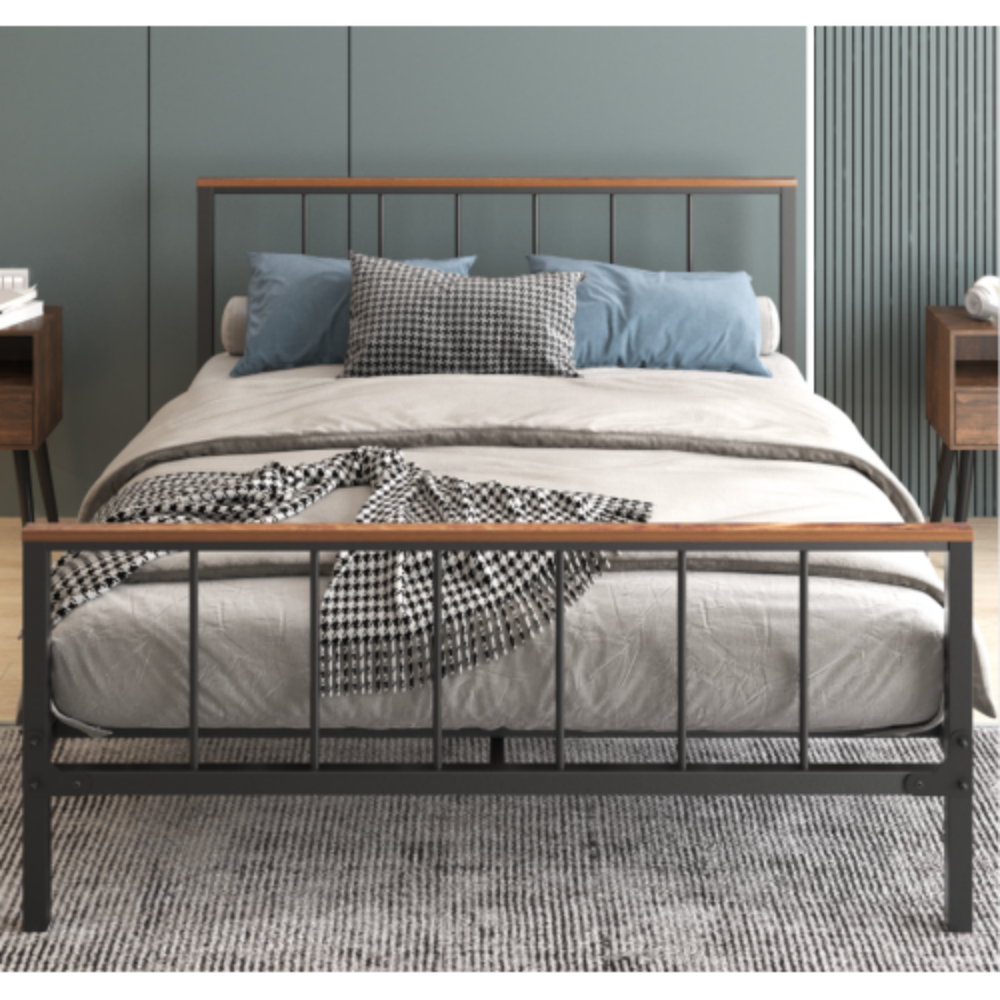 Angle. LUCKY ONE - Full Size Foldable Platform Bed Frame with Headboard and Footboard, Heavy Duty Metal Slats, No Box Spring Needed - Black.