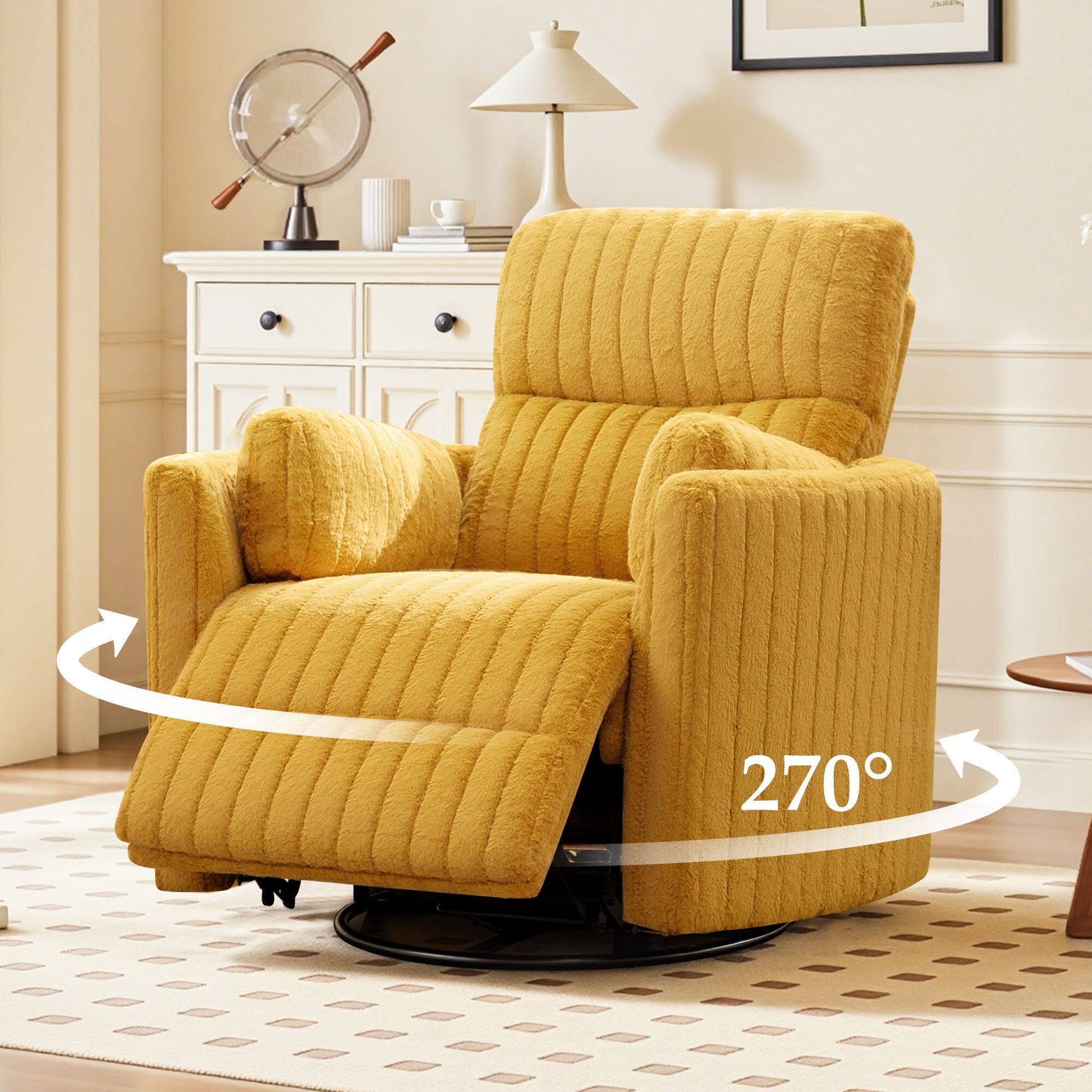 Left. Brick Attic - Power Recliner Nursery Chair, Reclining Chair USB& Type C Ports, Ergonomic Plush Armchair Lounge Chair Rocking Function - Yellow.