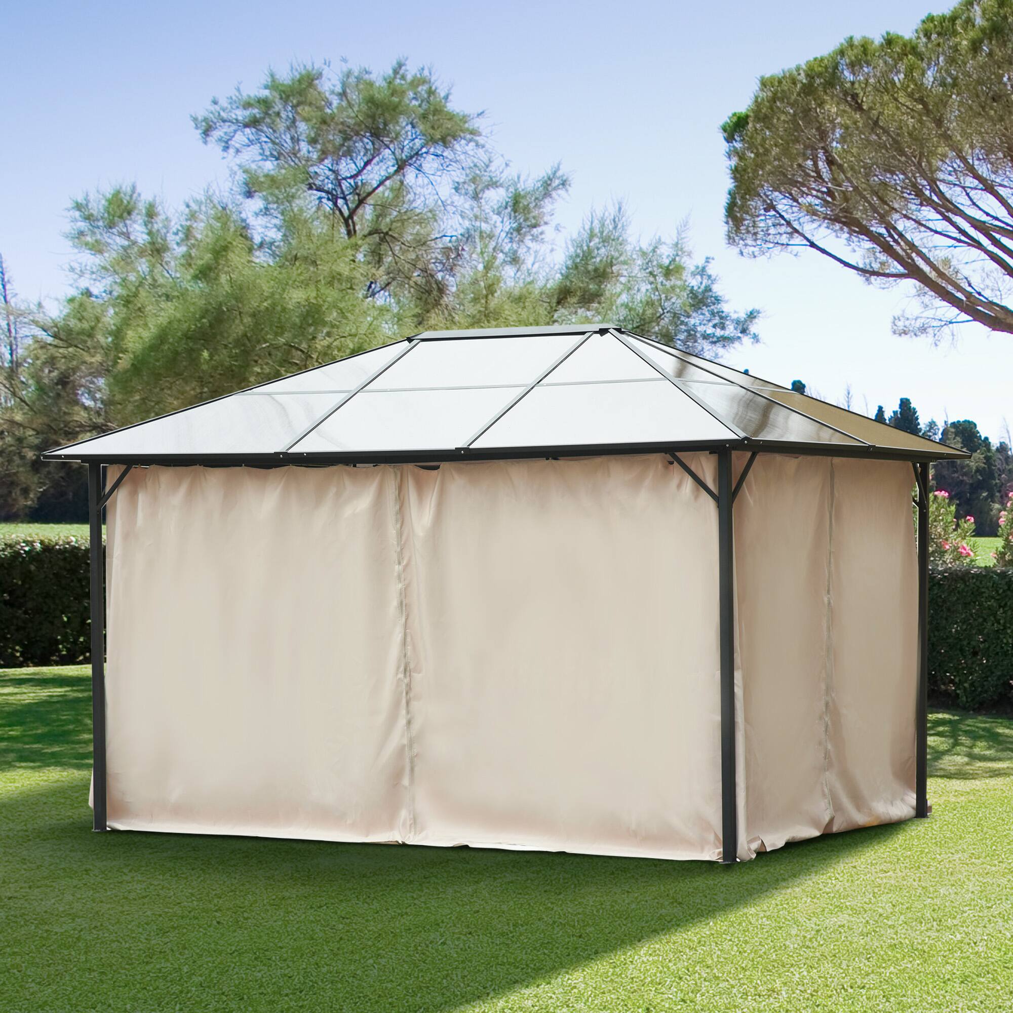 Alt View 1. Outsunny - 10' x 13' Universal Gazebo Sidewall Set with Panels, Hooks and C-Rings Included for Pergolas and Cabanas - Beige.