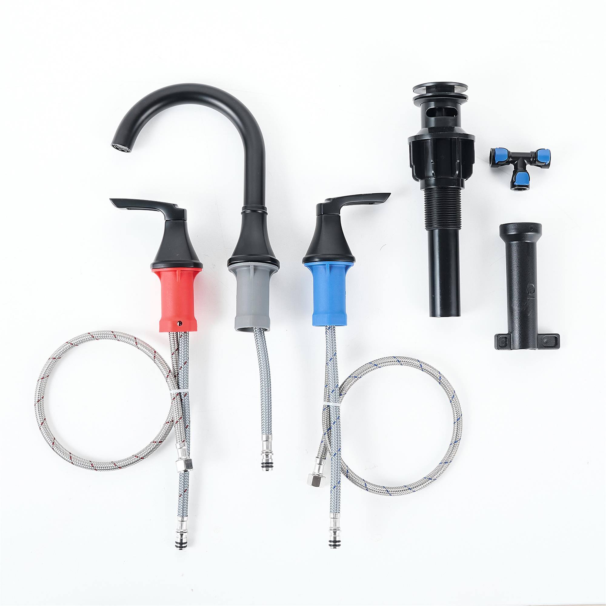 Alt View 2. Boyel Living - Matte Black 8 Inch 3 Hole Bathroom Faucet with Pop Up Drainer High Arc Gooseneck - Black.
