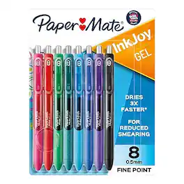Paper Mate - InkJoy Retractable Gel Pen, Fine Point, 0.5mm, Assorted Ink, 8/Pack (1968614)