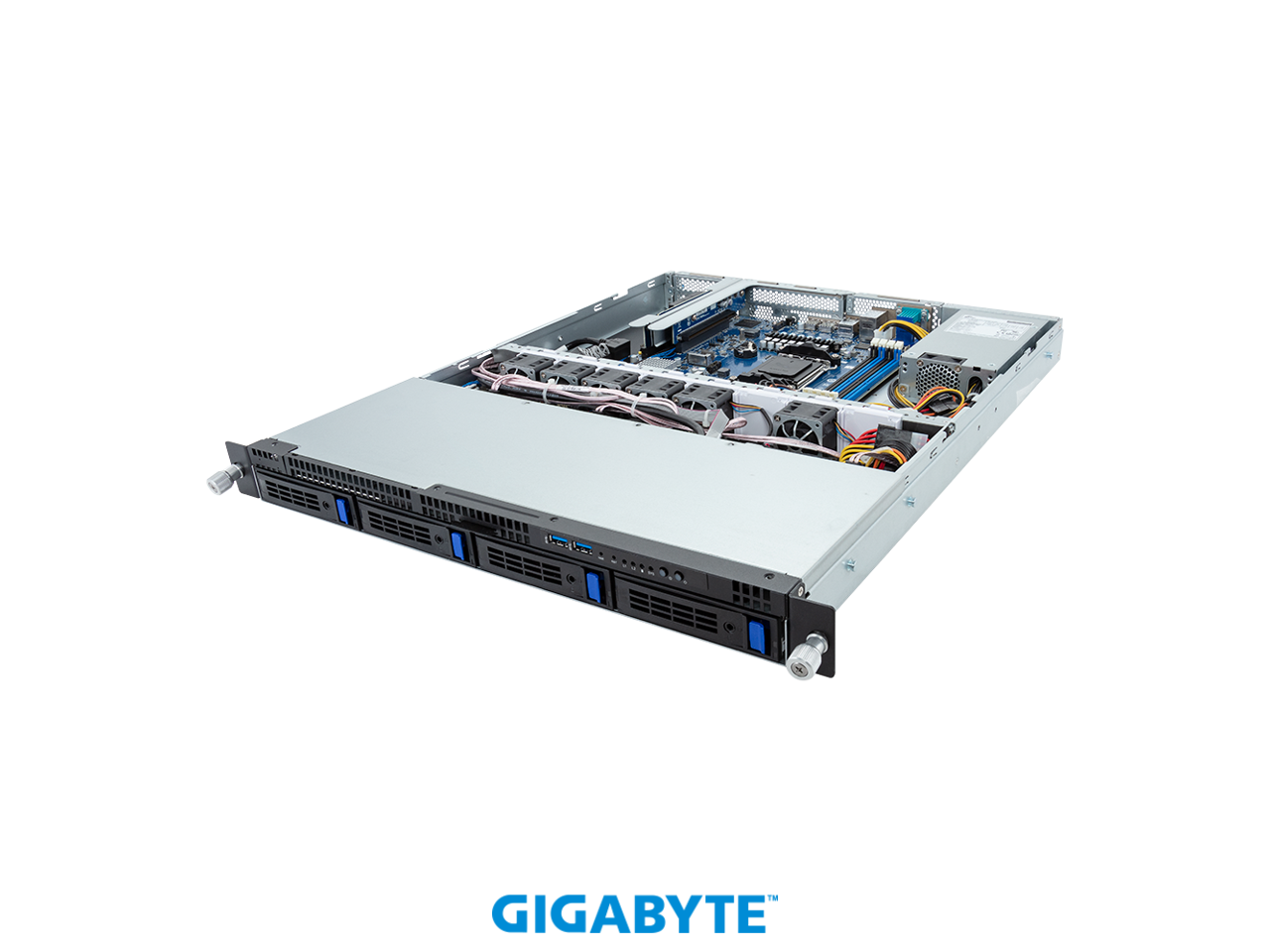Front. GIGABYTE - GIGABYTE R123-C00-AA01-L1002 Server, AMD Ryzen 9950X, 16-Core, 64GB DDR5, 960GB SSD, 2x 10G NIC, 4x M.2 PCIe.