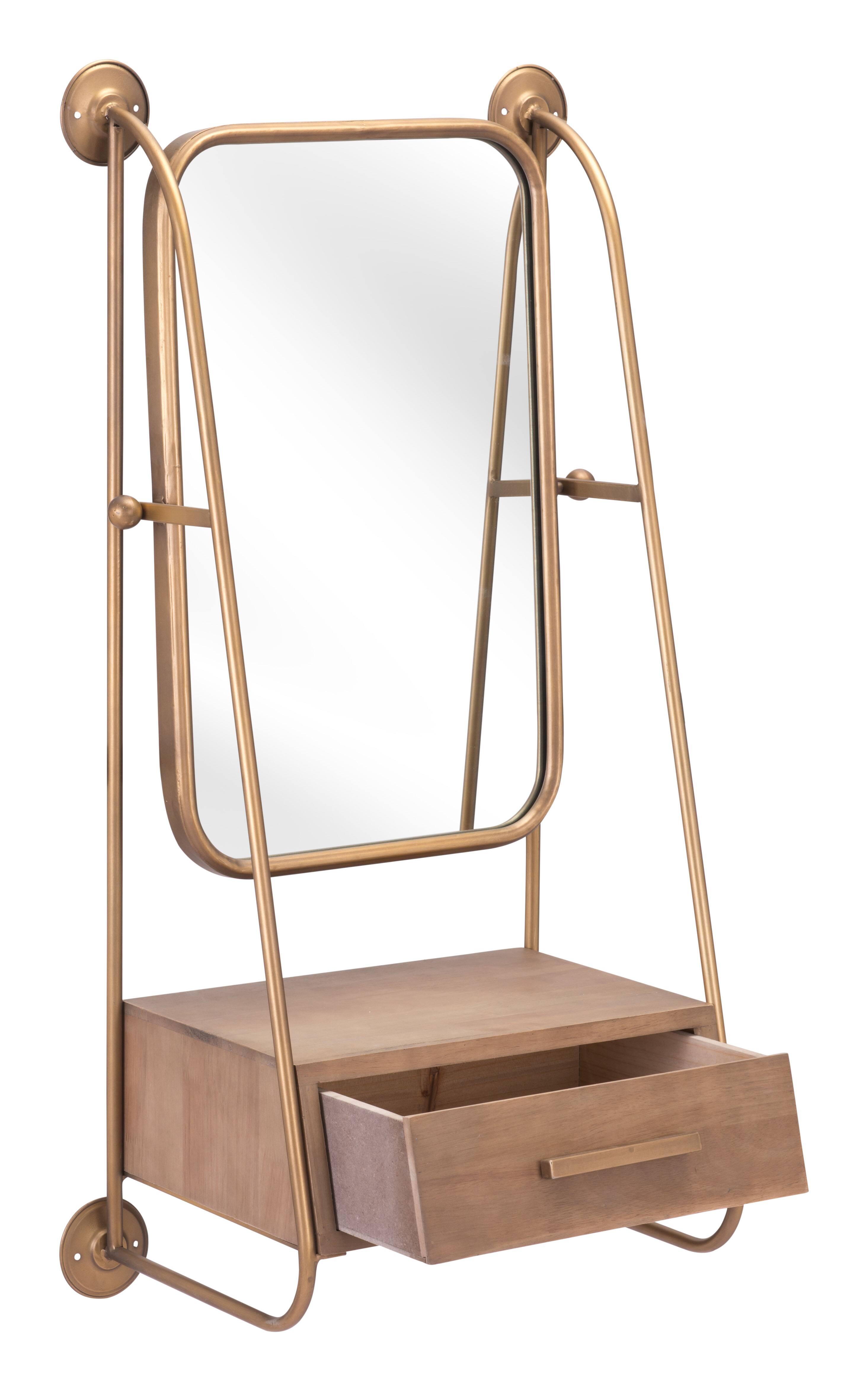 Alt View 1. Hivvago - Peralta Mirror Shelf Brass & Brown - Brass & Brown.