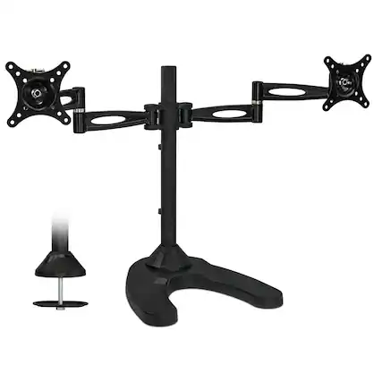 Front. Mount-It! - Full Motion Articulating Dual Monitor Desk Stand for 13″–27″ Screens with Height Adjustment & Rotation - Black.