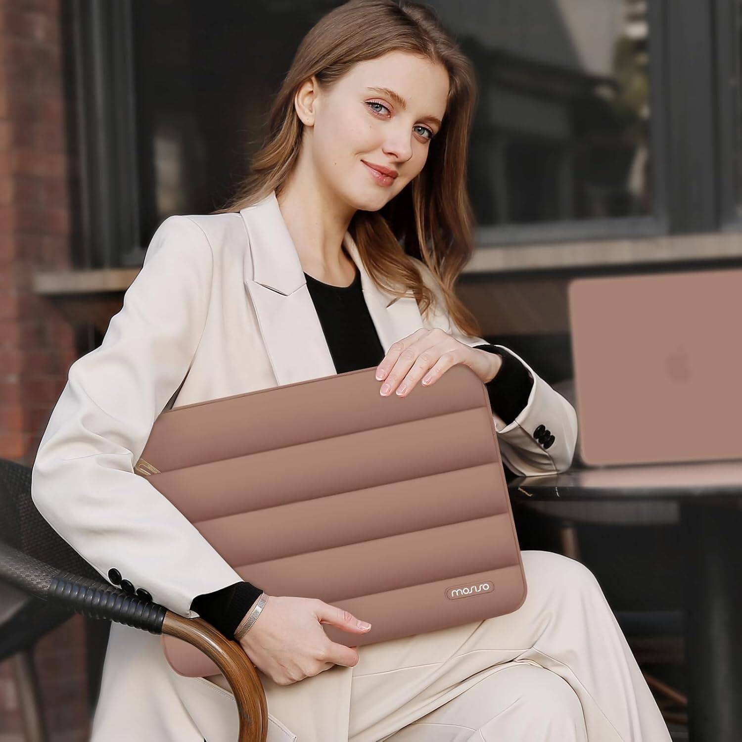 Alt View 2. mosiso - Puffy Laptop Sleeve 15-15.6 inch for MacBook Pro 16, HP Dell ASUS Acer Toshiba Lenovo Notebook - Mocha.