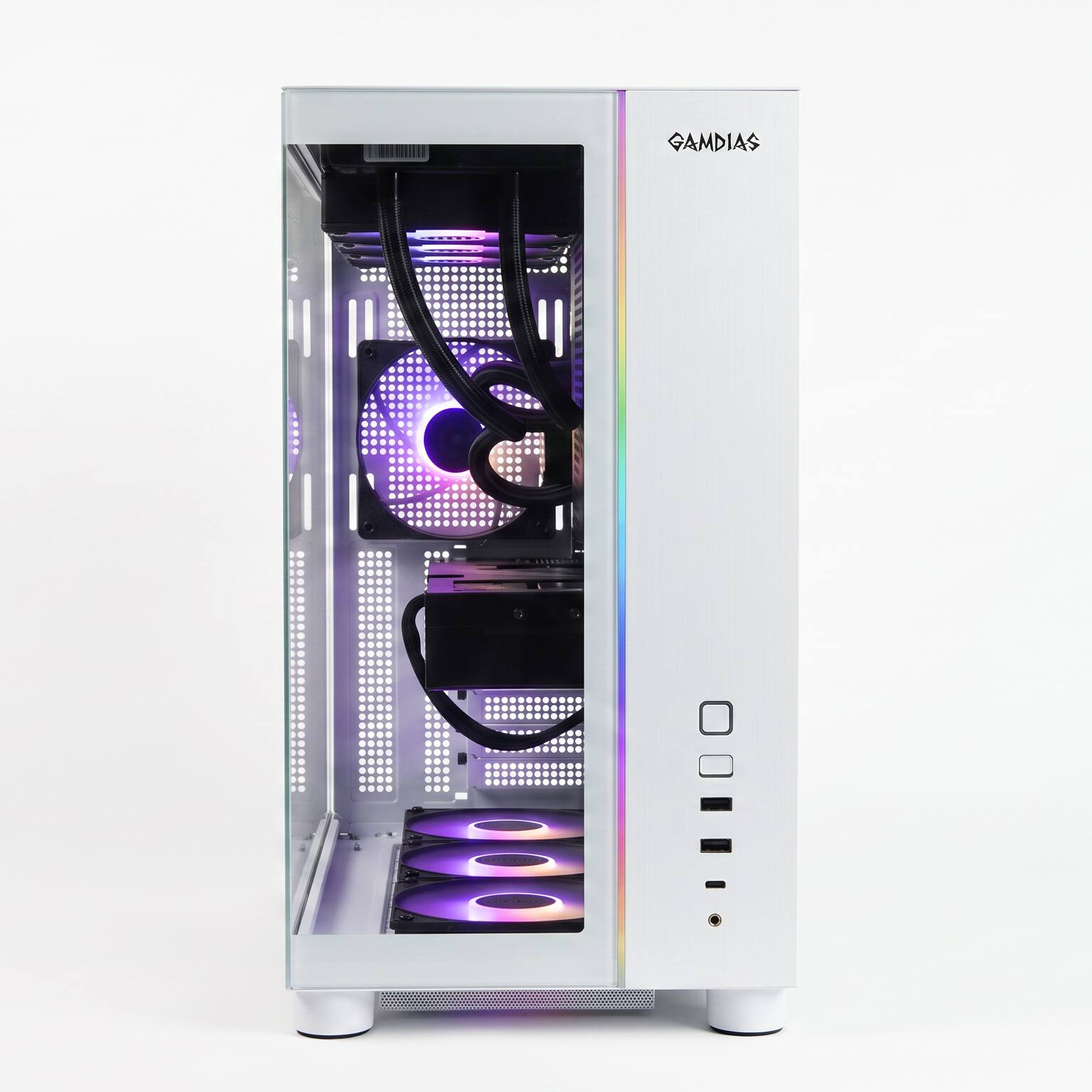 Left. Skytech Gaming - Skytech TEMPEST - AMD Ryzen 7 9850X3D, 5070 Ti, 32GB 6000 MHz DDR5 RAM, 850W GOLD A3 PSU - White.