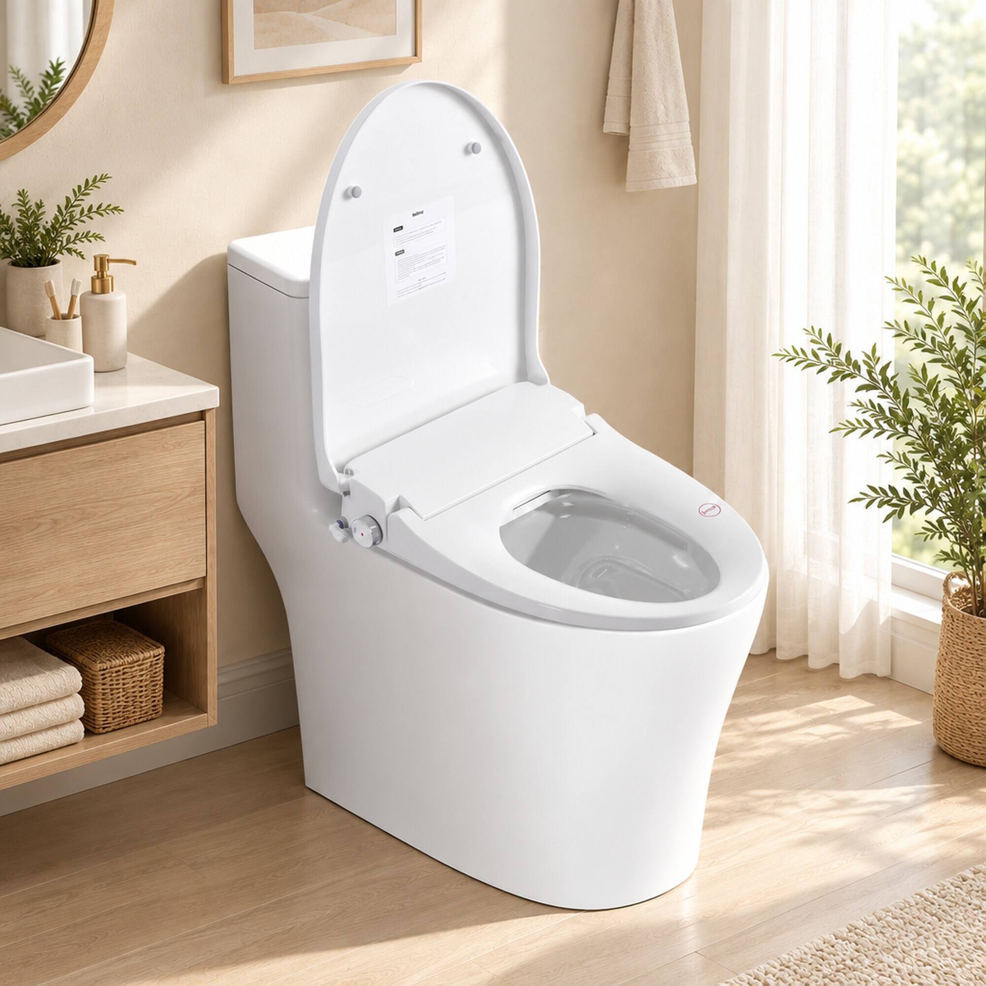 Alt View 2. RYHNUYNE - Smart Bidet Toilet Seat, Side Knob Heated Seat Water Temperature and Pressure Adjustment Automatic Nozzle Cleaning - White.