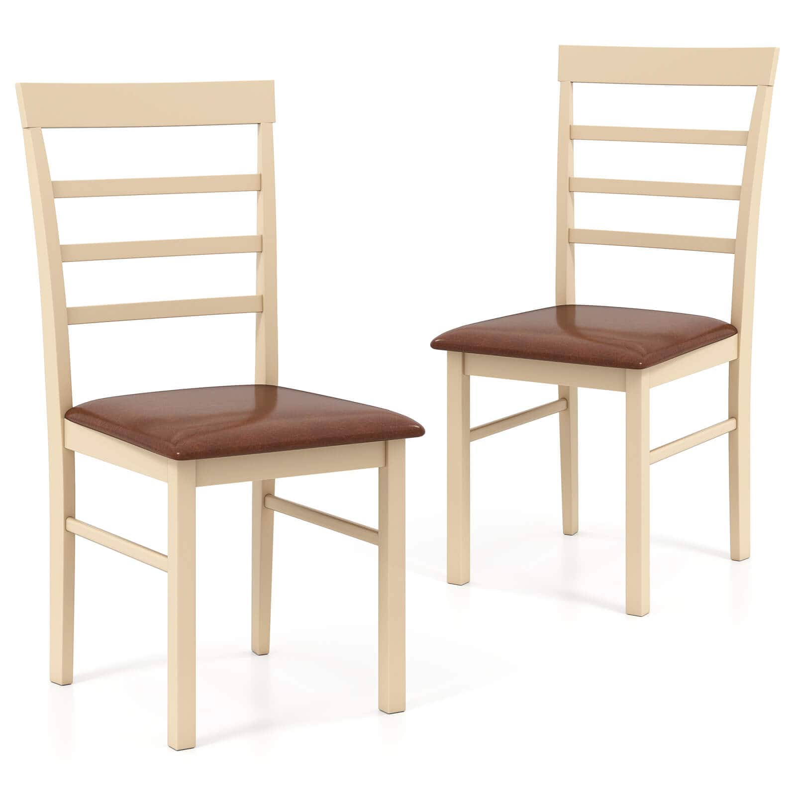 Costway - Wooden dining chair set of 2 with rubber wood frame padded seat for kitchen - White+Brown price history on PriceWatchPro