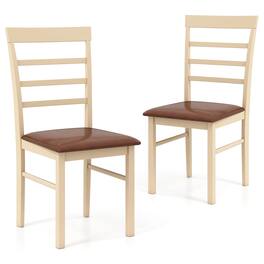 Costway - Wooden dining chair set of 2 with rubber wood frame padded seat for kitchen - White+Brown