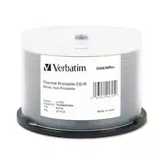 Verbatim
DataLifePlus
Thermal Printable CD-R
White, Hub Printable
Speed: 1x-52x
Capacity: 700MB/80MIN
P/N: 94795
Qty: 50 PCS
Made in India