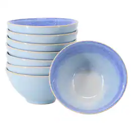 Gibson - Meritage Windsor 8 Piece 6 Inch Round Stoneware Footed Bowl Set in Sea - Blue