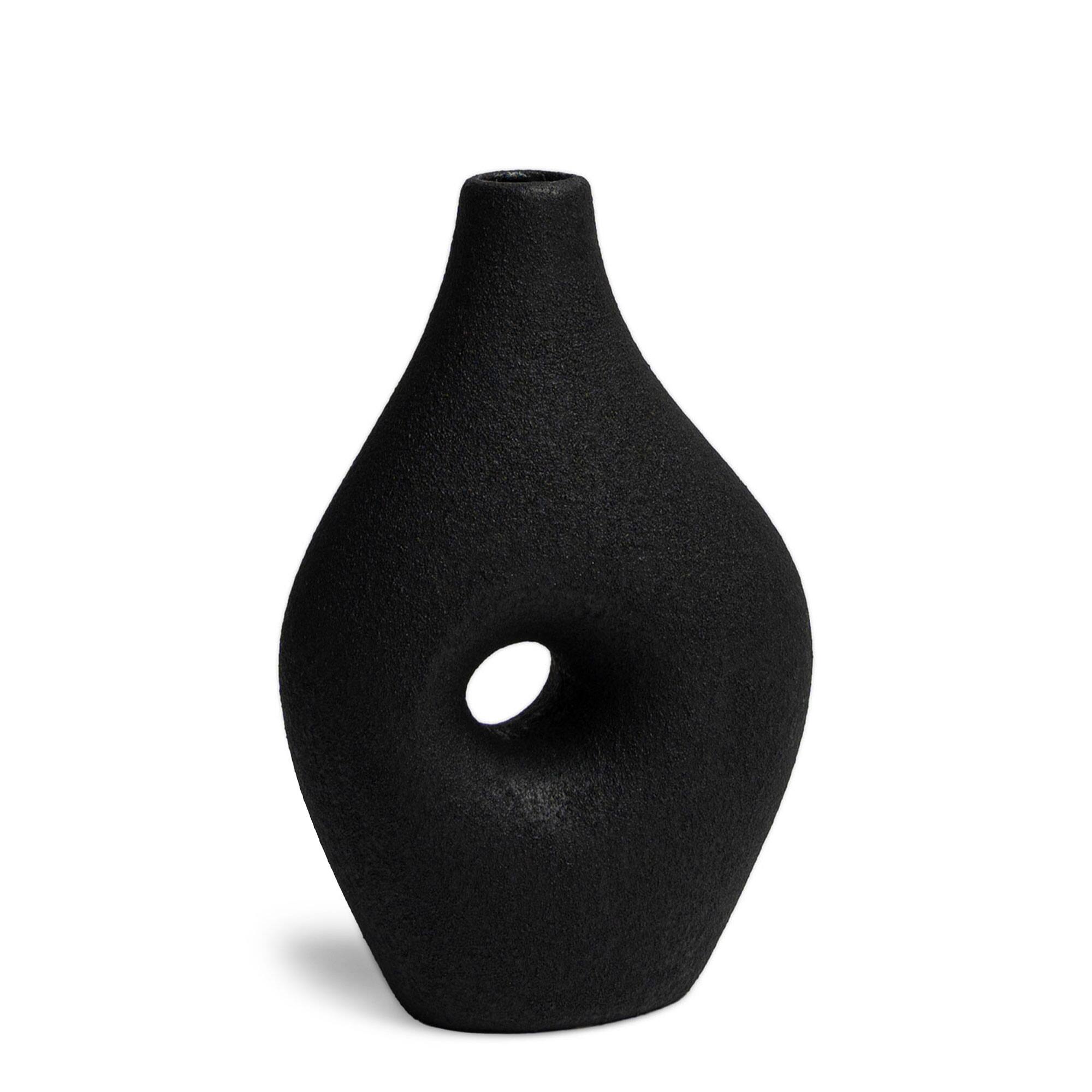 Front. Maven Lane - Villa Moda Silke Large Genie Decorative Modern Vase, Medium, Black.
