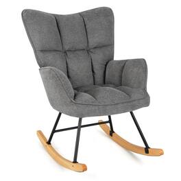 SlickBlue - Linen Nursery Rocking Chair with High Backrest and Soft Padded Armrests - Dark Gray