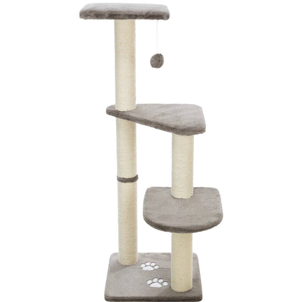 Back. TRIXIE - Altea Plush 3-Level Cat Tree with Sisal Scratching Posts & Cat Toy - Gray.