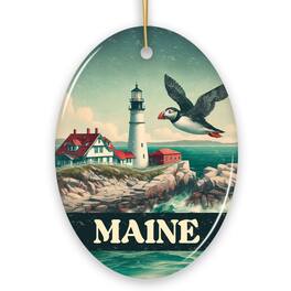OrnamentallyYou - Vintage Maine Lighthouse and Puffin Ornament New England Coastal Christmas Gift and Seaside Souvenir - Multi-colored