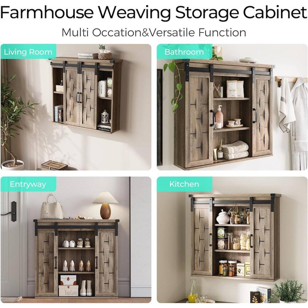Farmhouse Weaving Storage Cabinet  
Multi Occasion & Versatile Function  
Living Room  
Bathroom  
Entryway  
Kitchen