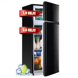 DEMULLER - 4.5 Cu.Ft Mini Fridge with Top Freezer, Dual Door Refrigerator for Home Dorm - Black