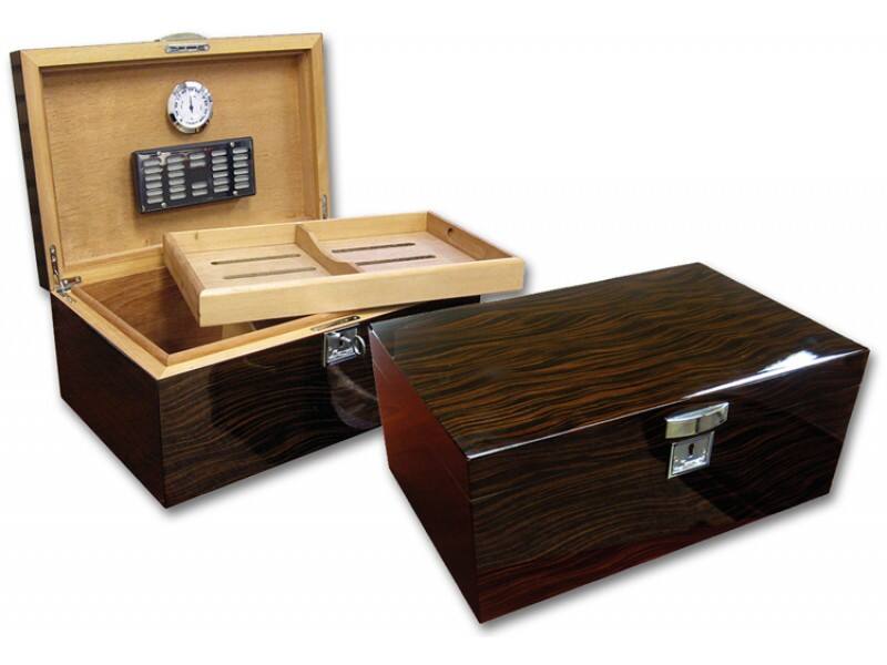 Front. Prestige - Preston Ebony Cigar Humidor - Ultra Deep Lacquer Ebony Finish.