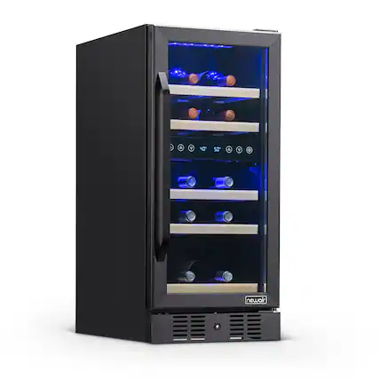Front. NewAir - 15” Built-in 29 Bottle Dual Zone Compressor Wine Fridge with Beech Wood Shelves - Black Stainless Steel.