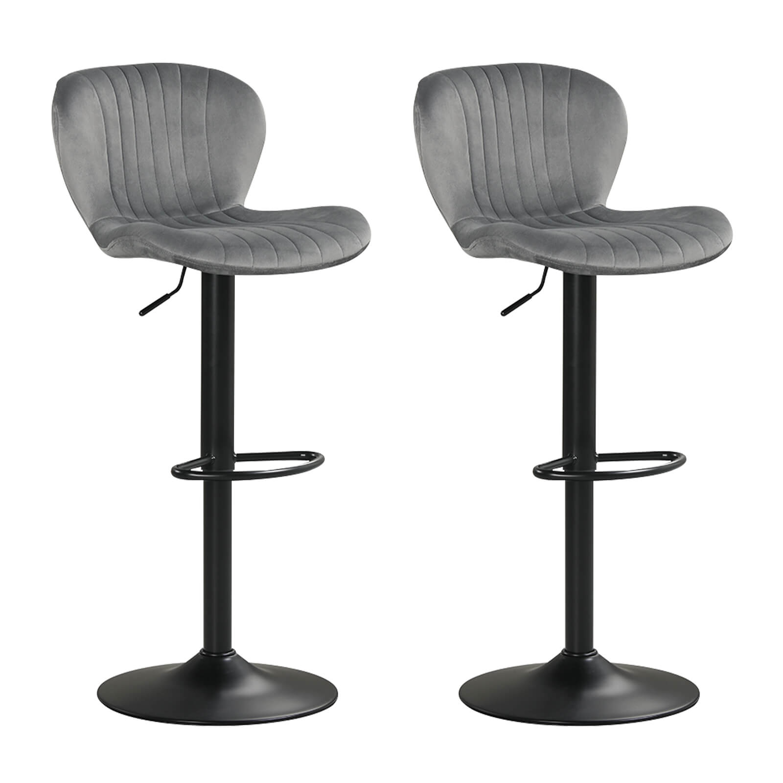 Alt View 9. Costway - Costway Bar Stools Set of 2 with Velvet Upholstered Backrests Padded Seats Metal Footrests - Gray + Black.