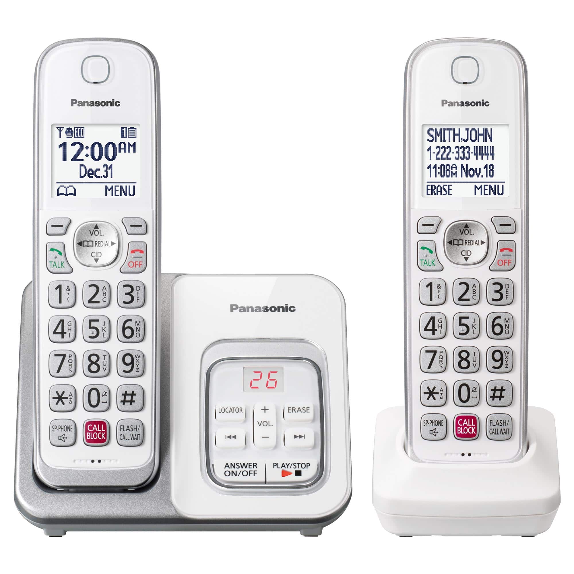 Panasonic - KX-TGD832W DECT 6.0 Expandable Cordless Phone System with Digital Answering System - White - Angle_Zoom