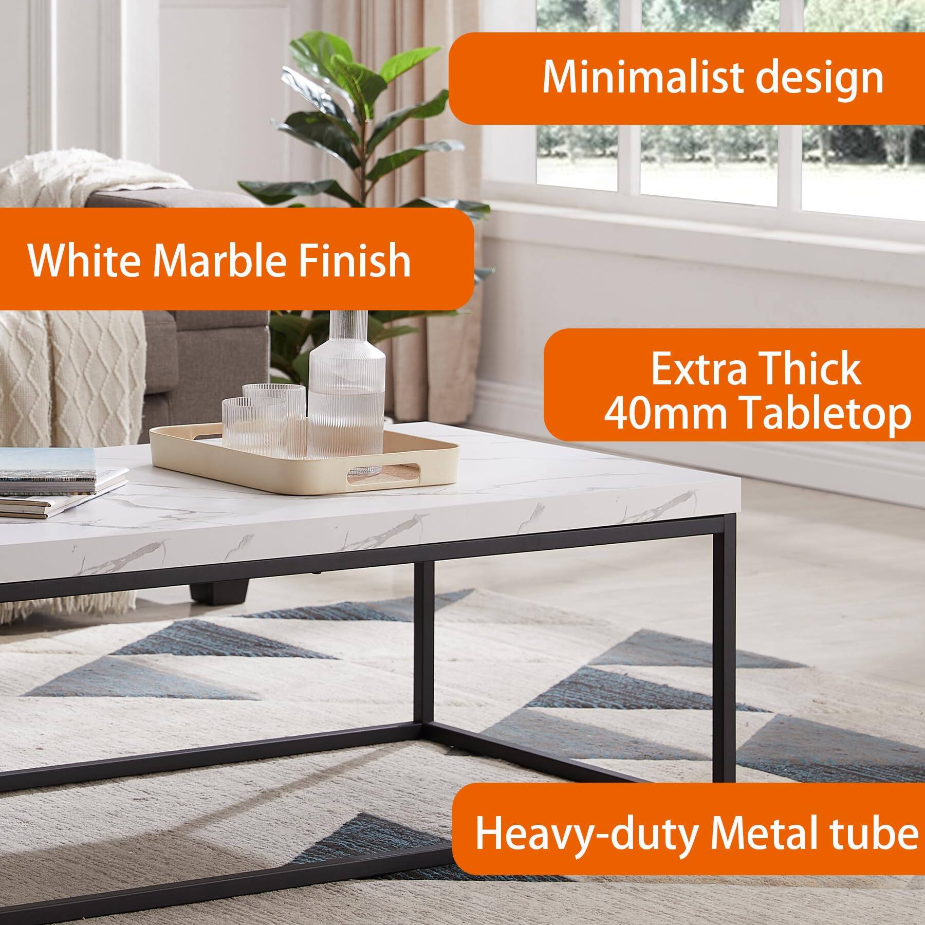 - Minimalist design
- White Marble Finish
- Extra Thick 40mm Tabletop
- Heavy-duty Metal tube