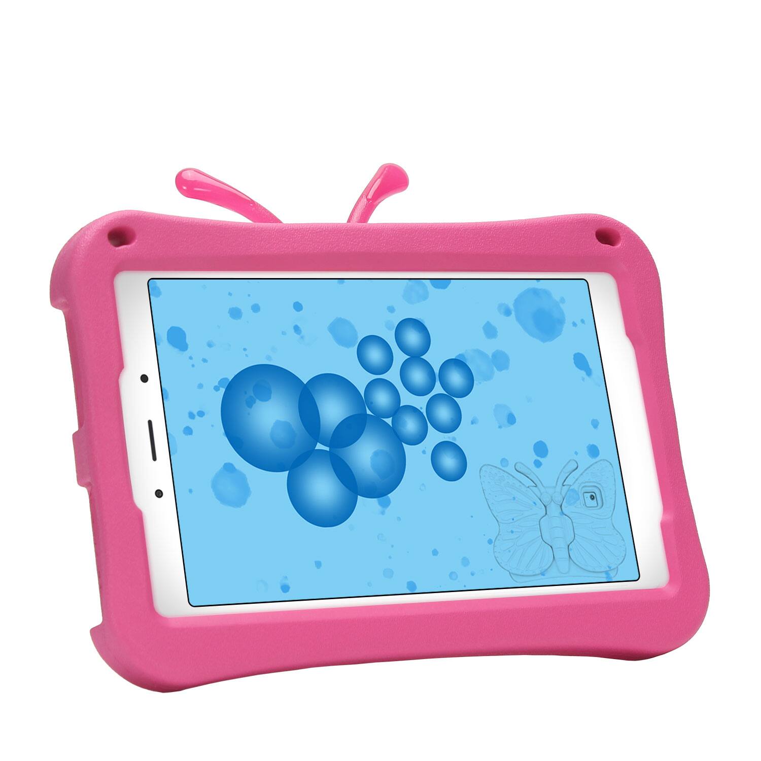 Back. Dteck - Kids Butterfly Case for Samsung Galaxy Tab A9 8.7" 2023 & Tab A7 Lite 8.7" 2021,3D Cartoon EVA Shockproof Stand Cover - Rose.
