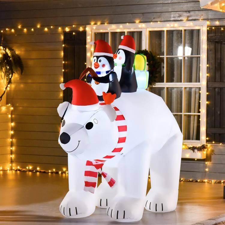 Alt View 2. PULUZ - 7 ft Polar Bear and Penguins Christmas Inflatable, LED Lighted Outdoor Holiday Blow Up Yard Decoration - White.