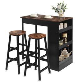 Ecooso - 3 Piece Bar Table Set with Storage Shelf for Home Kitchen or Dining Corner - Brown