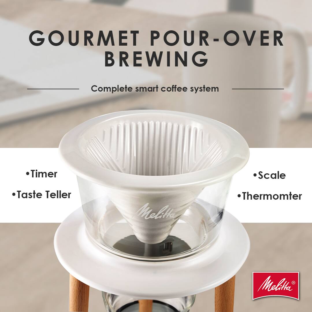GOURMET POUR-OVER BREWING  
Complete smart coffee system  

- Timer  
- Taste Teller  
- Scale  
- Thermometer  

Melitta