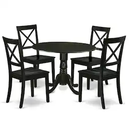 FurniFact - Wood Round Kitchen Table & Chairs 5-Piece Set - Black