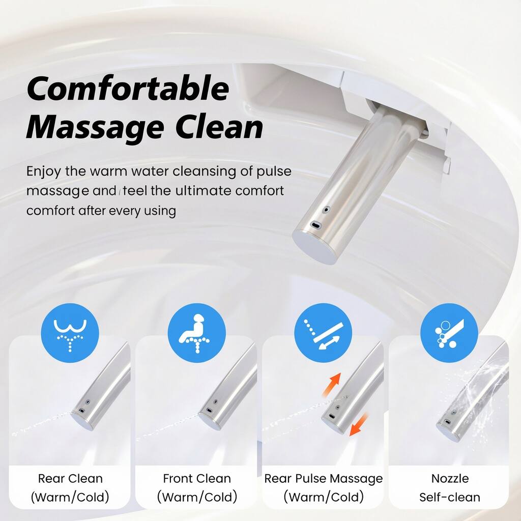 Comfortable Massage Clean

Enjoy the warm water cleansing of pulse massage and feel the ultimate comfort after every using

- Rear Clean (Warm/Cold)
- Front Clean (Warm/Cold)
- Rear Pulse Massage (Warm/Cold)
- Nozzle Self-clean